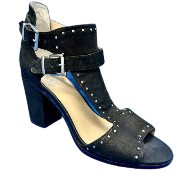 Vince Camuto Black Studded Women's Leather  Sandals double strap size 9 - Picture 1 of 8